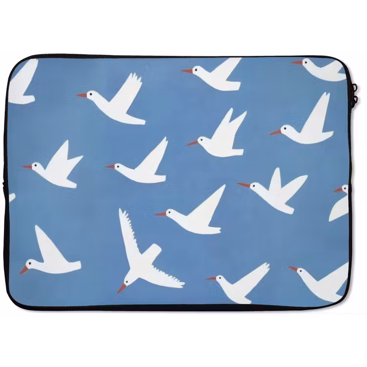 Vogels - Wit - Patroon laptophoes neopreen klein -zkaufland3dotto