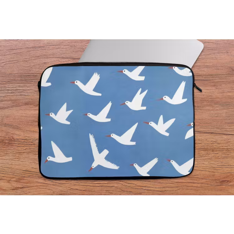Vogels - Wit - Patroon laptophoes neopreen klein -tafel