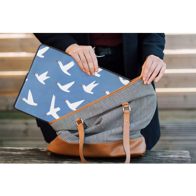 Vogels - Wit - Patroon laptophoes neopreen klein -tas
