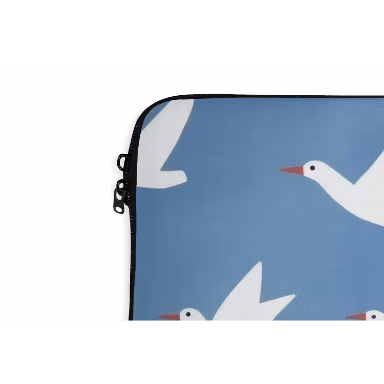Vogels - Wit - Patroon laptophoes neopreen klein -detail