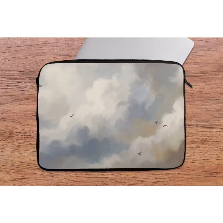 Vogel - Wolken - Natuur - Modern - Grijs laptophoes neopreen klein -tafel