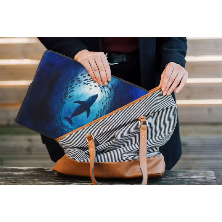 Walvis - Vissen - Donkerblauw laptophoes neopreen klein -tas