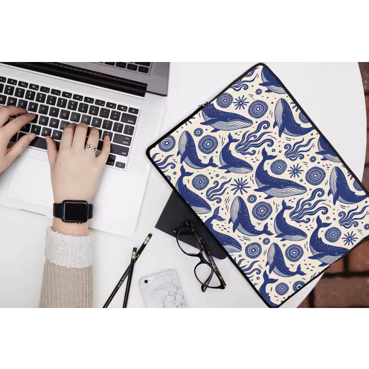 Walvis - Onderwater - Dieren - Abstract - Blauw laptophoes neopreen klein -bureau