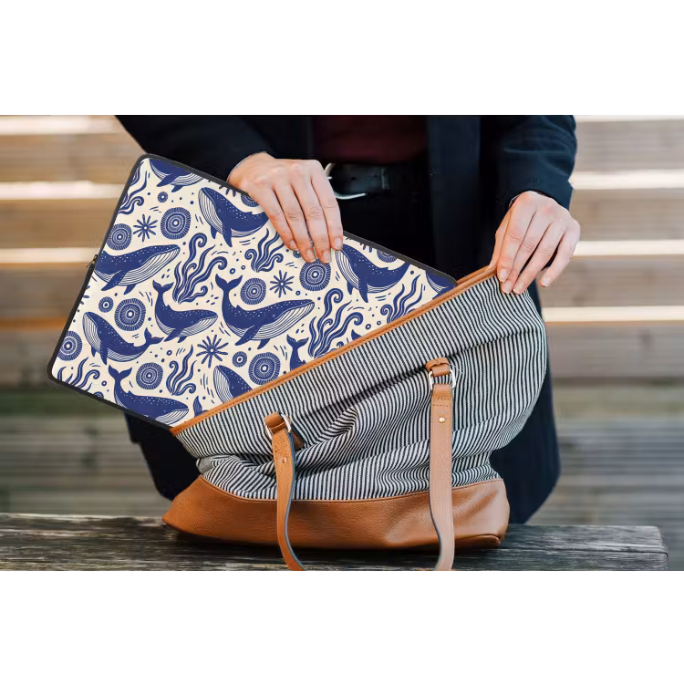 Walvis - Onderwater - Dieren - Abstract - Blauw laptophoes neopreen klein -tas