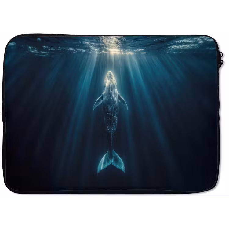 Walvis - Water - Zonnestralen - Blauw laptophoes neopreen klein -zkaufland3dotto
