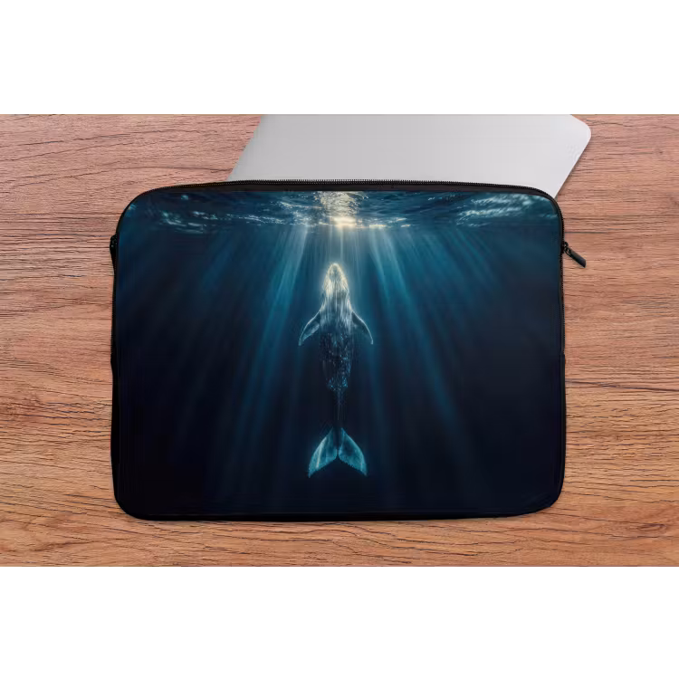 Walvis - Water - Zonnestralen - Blauw laptophoes neopreen klein -tafel