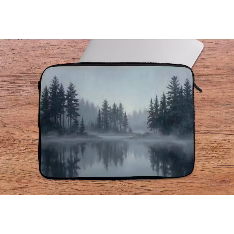 Bos - Meer - Mist - Natuur - Grijs laptophoes neopreen klein -tafel
