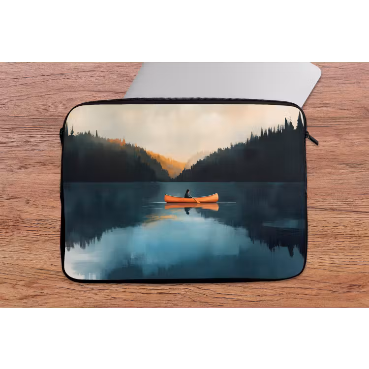 Bossen - Meer - Kano - Oranje laptophoes neopreen klein -tafel