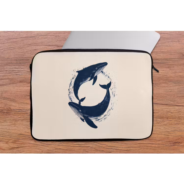 Walvissen - Spetters - Cirkel - Donkerblauw laptophoes neopreen klein -tafel