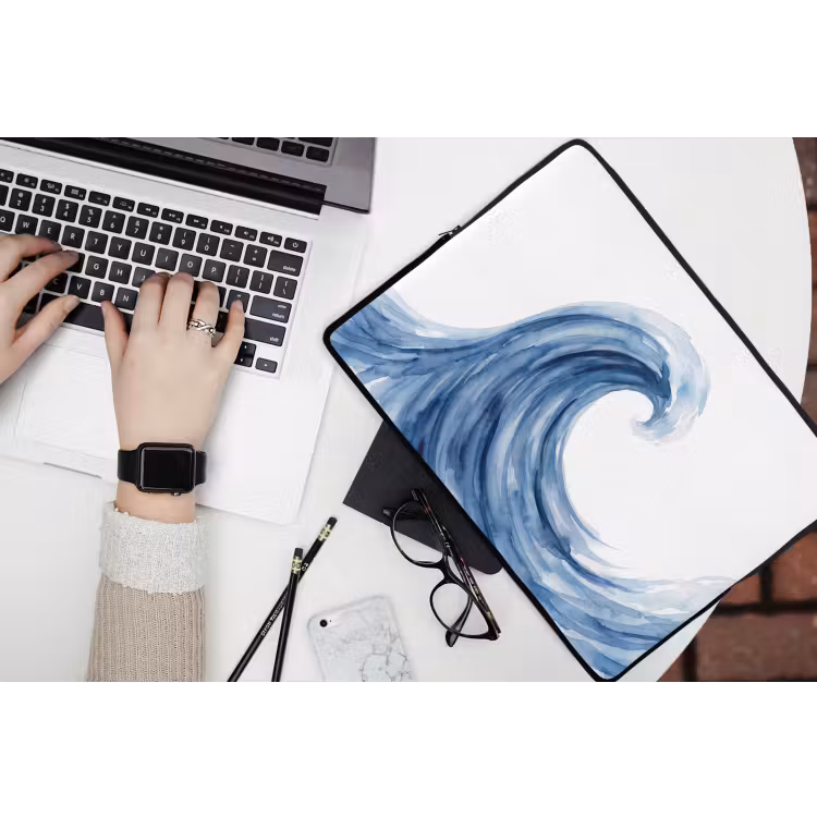 Water - Beweging - Natuur - Modern - Blauw laptophoes neopreen klein -bureau