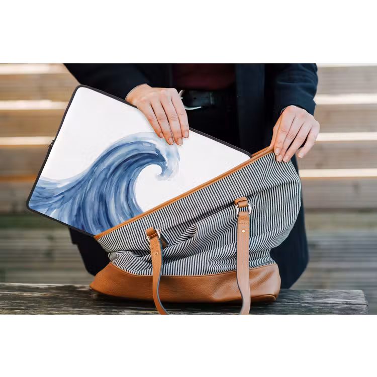 Water - Beweging - Natuur - Modern - Blauw laptophoes neopreen klein -tas