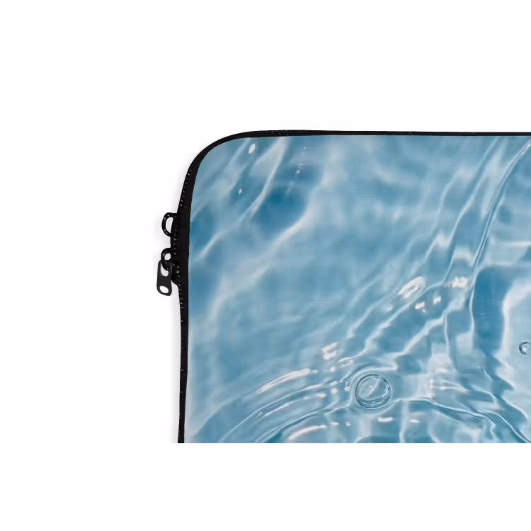 Water - Blauw - bubbels laptophoes neopreen klein -detail