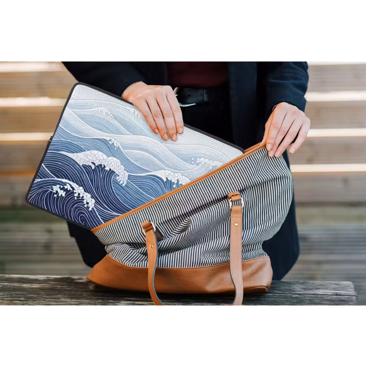 Water - Mozaïek - Landschap - Modern - Blauw laptophoes neopreen klein -tas