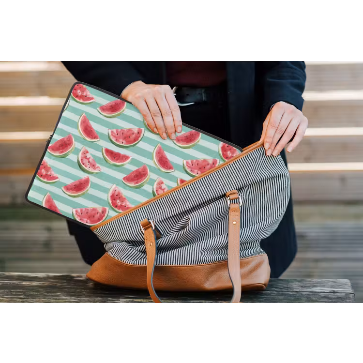 Watermeloen - Strepen - Groen laptophoes neopreen klein 279 -tas