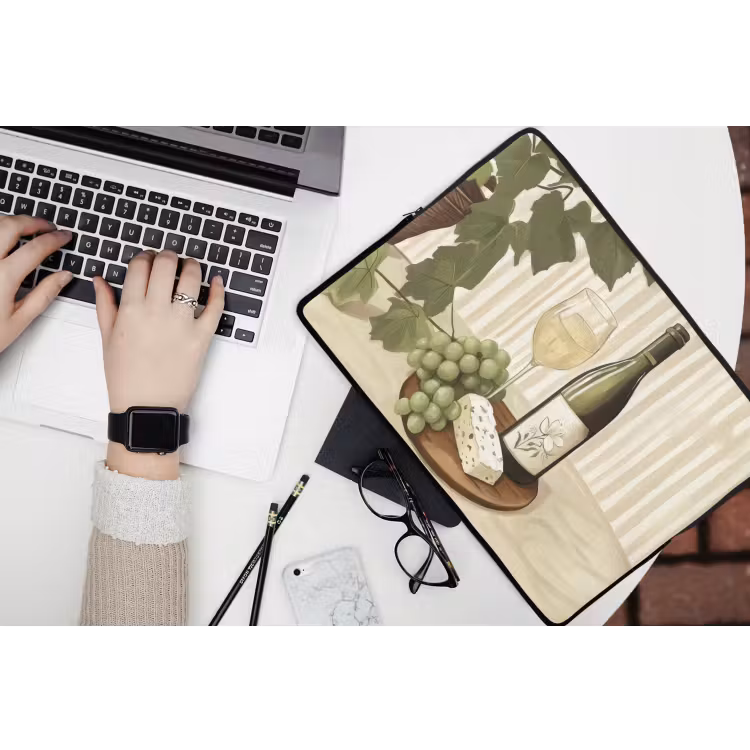 Wijn - Druiven - Kaas - Bladeren laptophoes neopreen klein -bureau