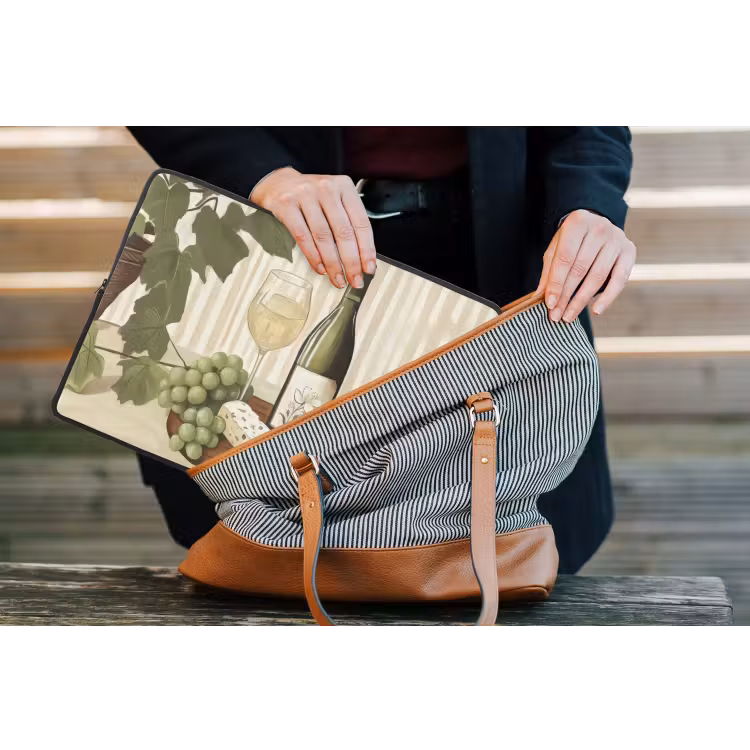 Wijn - Druiven - Kaas - Bladeren laptophoes neopreen klein -tas