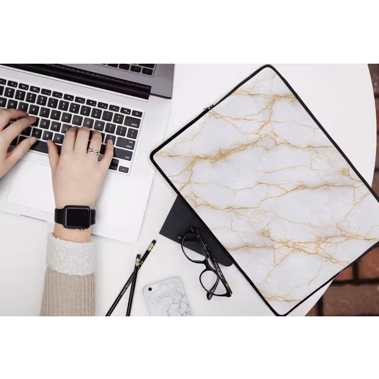 Wit - Goud - Marmer - Aders laptophoes neopreen klein 279 -bureau