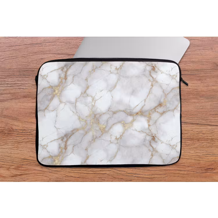 Wit - Goud - Marmer - Grijs laptophoes neopreen klein 279 -tafel