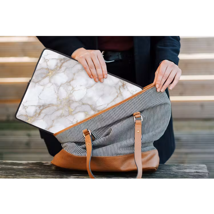 Wit - Goud - Marmer - Grijs laptophoes neopreen klein 279 -tas