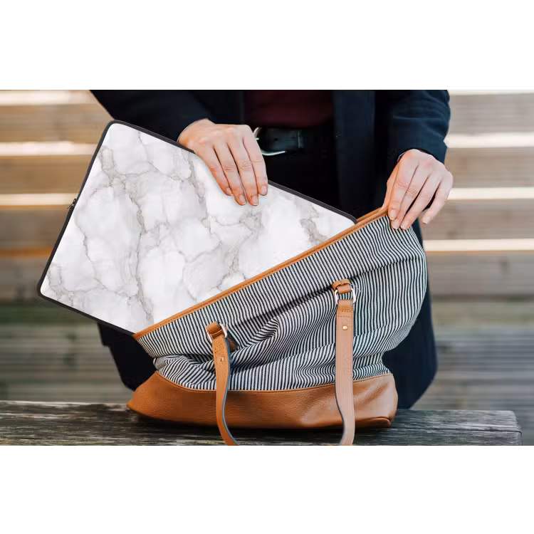 Wit - Marmer - Bruin laptophoes neopreen klein 279 -tas