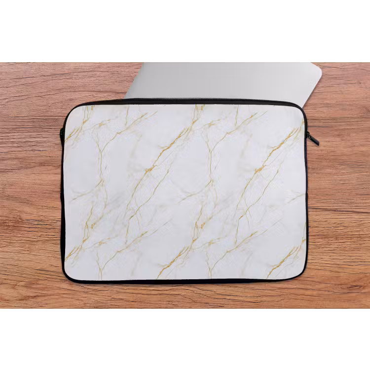 Wit - Marmer - Goud - Luxueus laptophoes neopreen klein 279 -tafel