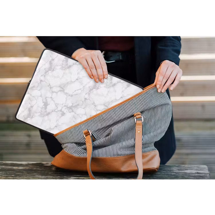 Wit - Marmer - Grijs laptophoes neopreen klein 279 -tas
