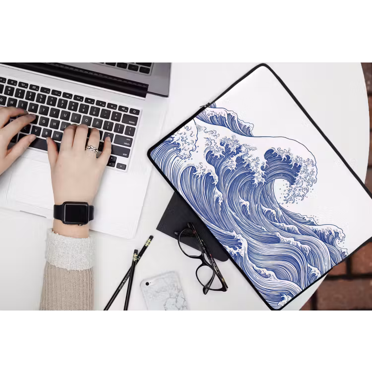 Golf - Japans - Zee - Illustratie - Blauw laptophoes neopreen klein -bureau