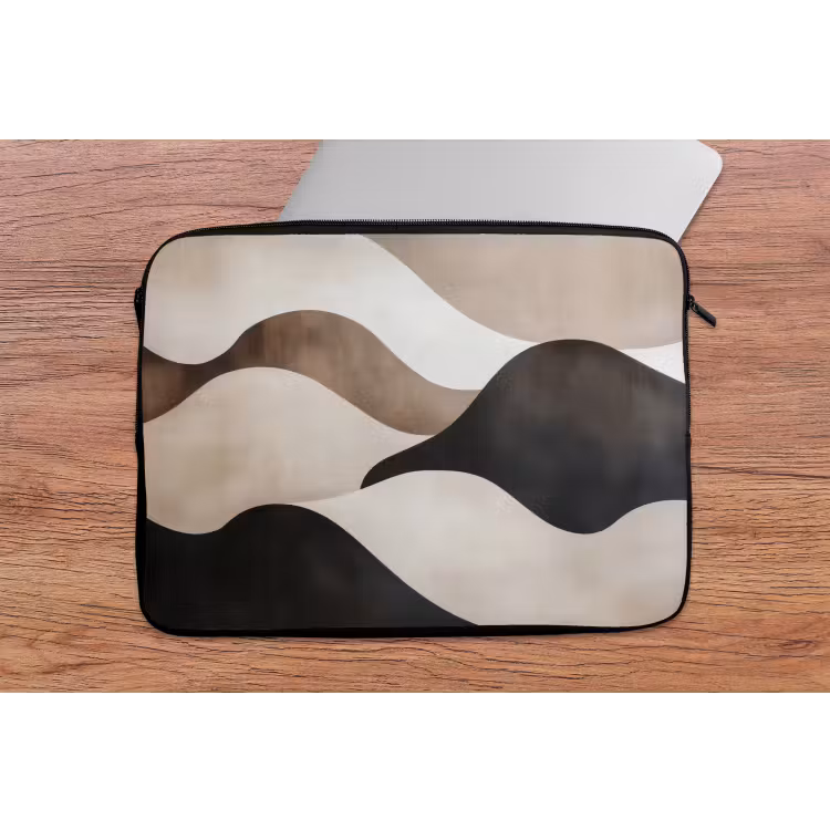 Golven - Abstract - Beige laptophoes neopreen klein -tafel