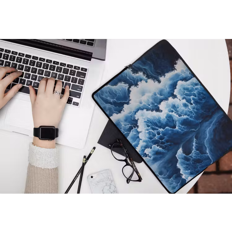 Golven - Blauw - Schuim laptophoes neopreen klein -bureau