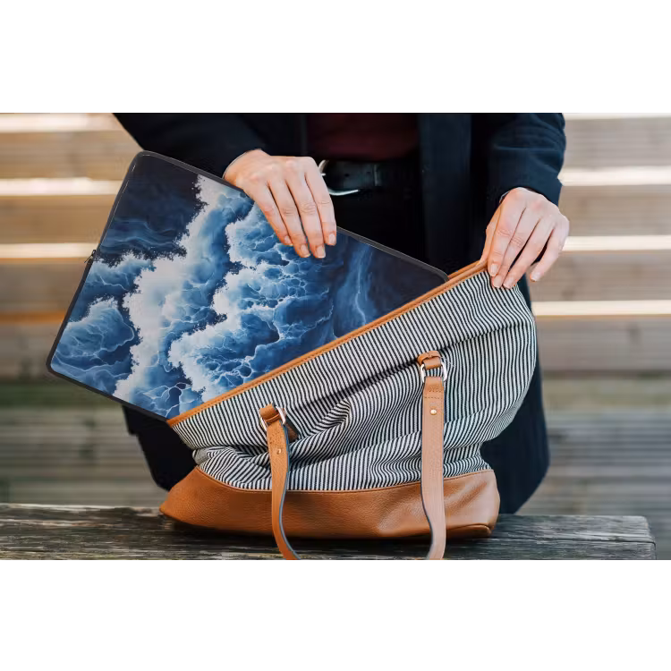 Golven - Blauw - Schuim laptophoes neopreen klein -tas