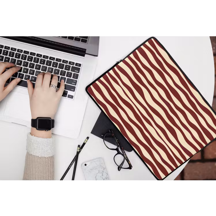 Golven - Rood - Patroon - Crème laptophoes neopreen klein 279 -bureau