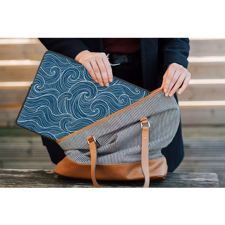 Golven - Spiraal - Water - Abstract - Blauw laptophoes neopreen klein -tas