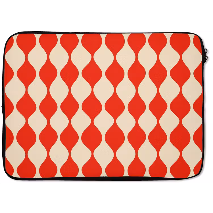 Golvend patroon - Retro - Rood - Beige laptophoes neopreen klein 279 -zkaufland3dotto
