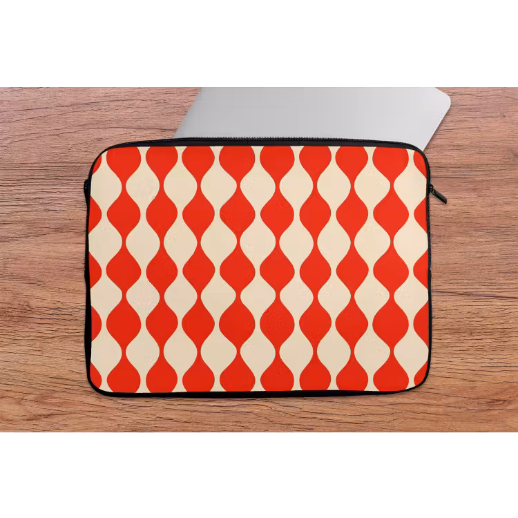 Golvend patroon - Retro - Rood - Beige laptophoes neopreen klein 279 -tafel