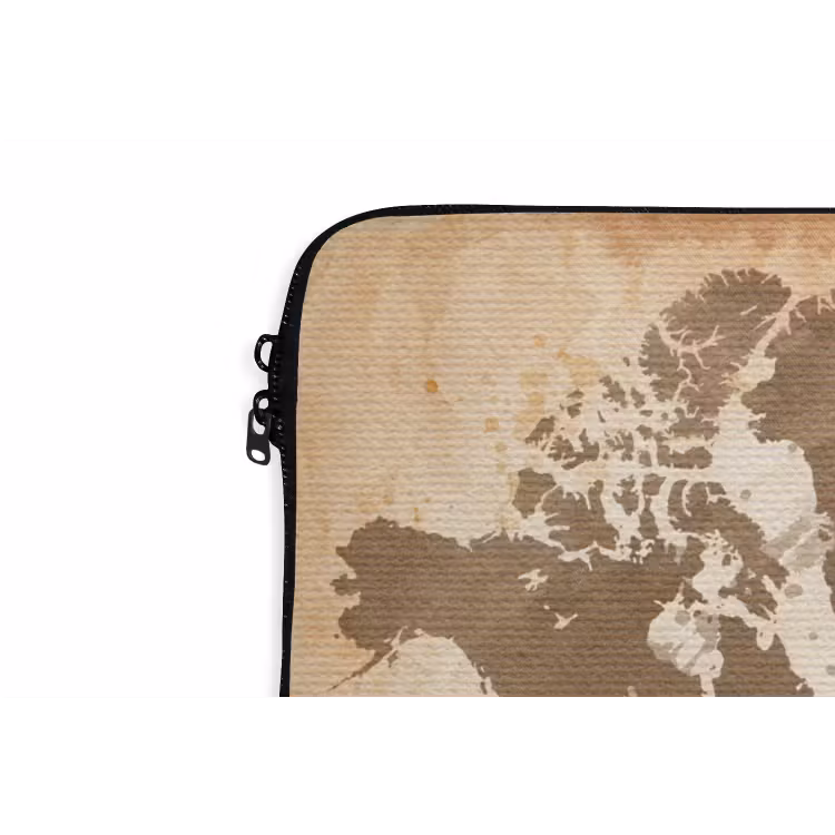 Wereldkaart - Beige - Bruin laptophoes neopreen klein -detail