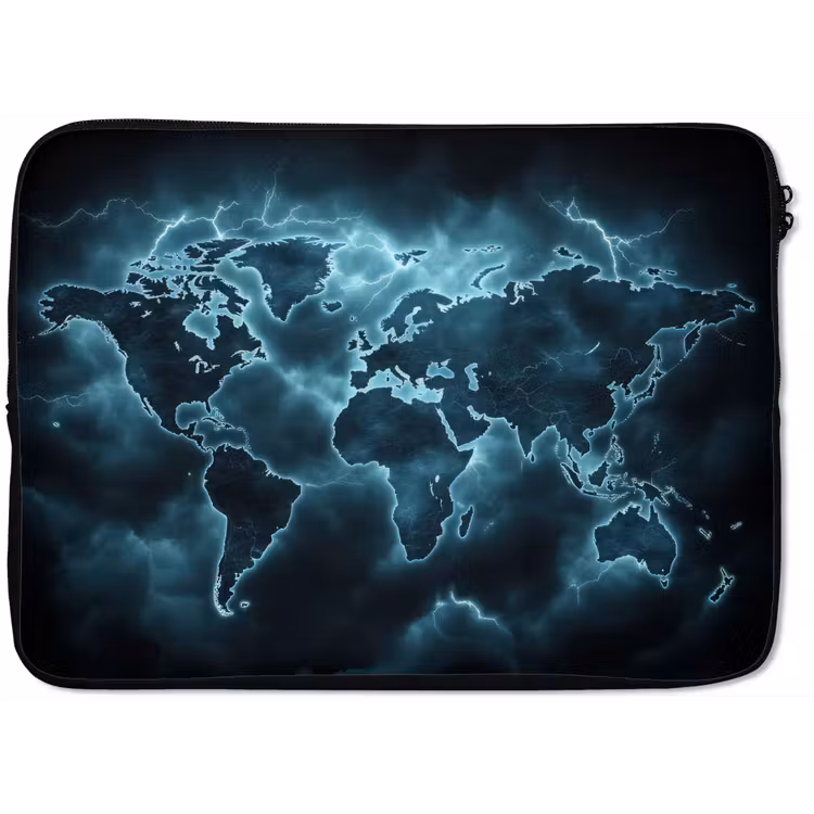 Wereldkaart - Bliksem - Blauw laptophoes neopreen klein -zkaufland3dotto