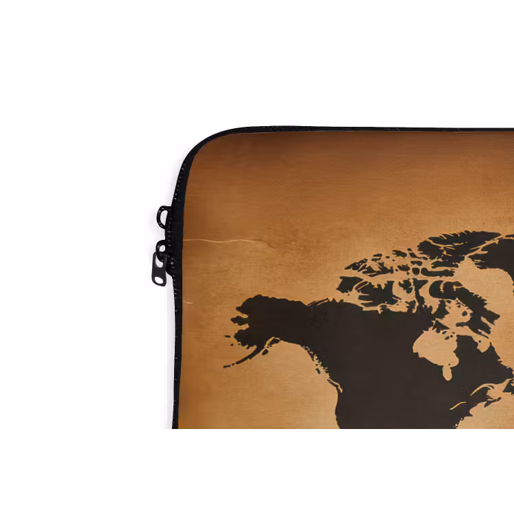 Wereldkaart - Bruin - Kaart laptophoes neopreen klein -detail
