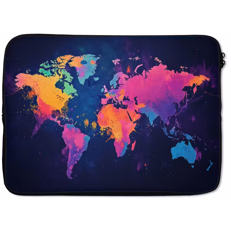Wereldkaart - Kleurrijk - Graffiti laptophoes neopreen klein -zkaufland3dotto