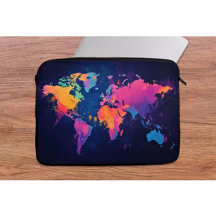 Wereldkaart - Kleurrijk - Graffiti laptophoes neopreen klein -tafel
