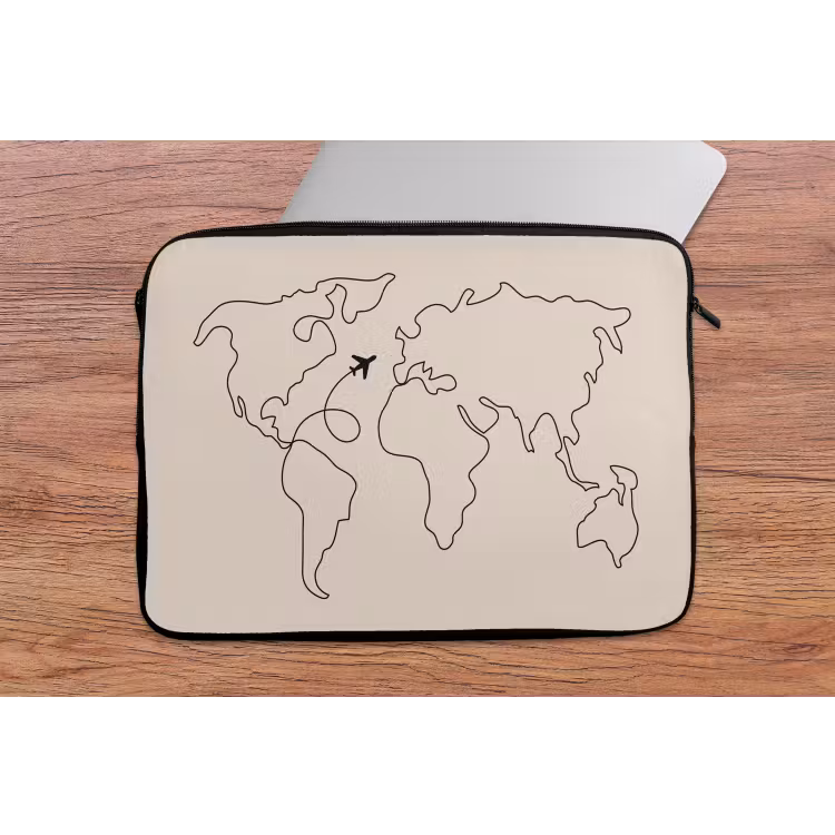 Wereldkaart - Simpel - Vliegtuig laptophoes neopreen klein -tafel