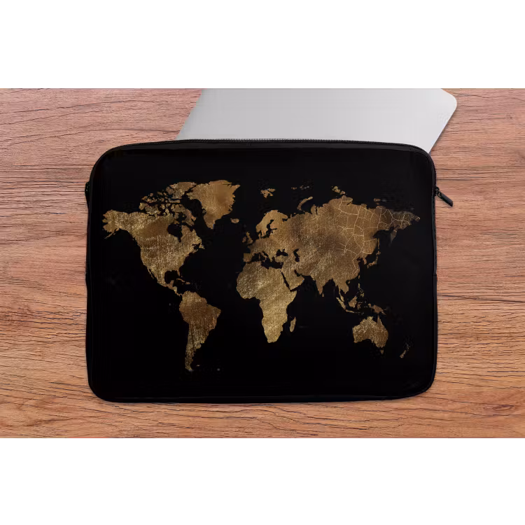 Wereldkaart - Goud - Luxe - Aarde - Zwart laptophoes neopreen klein -tafel