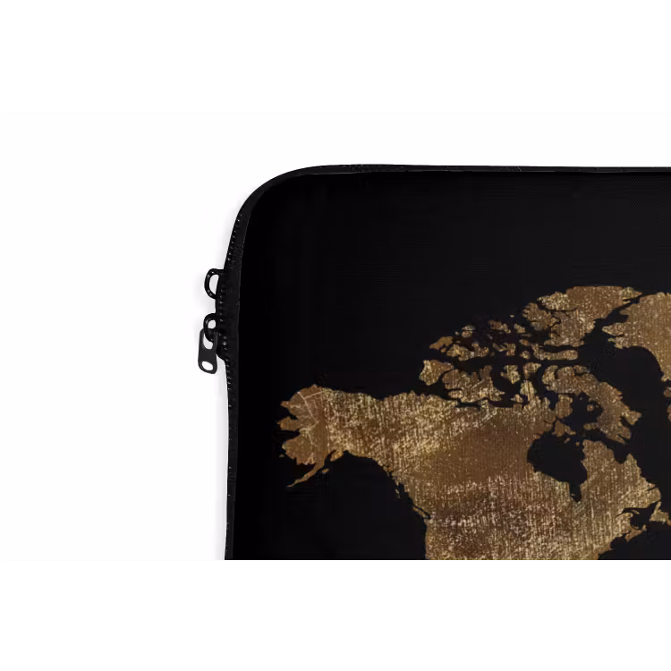 Wereldkaart - Goud - Luxe - Aarde - Zwart laptophoes neopreen klein -detail