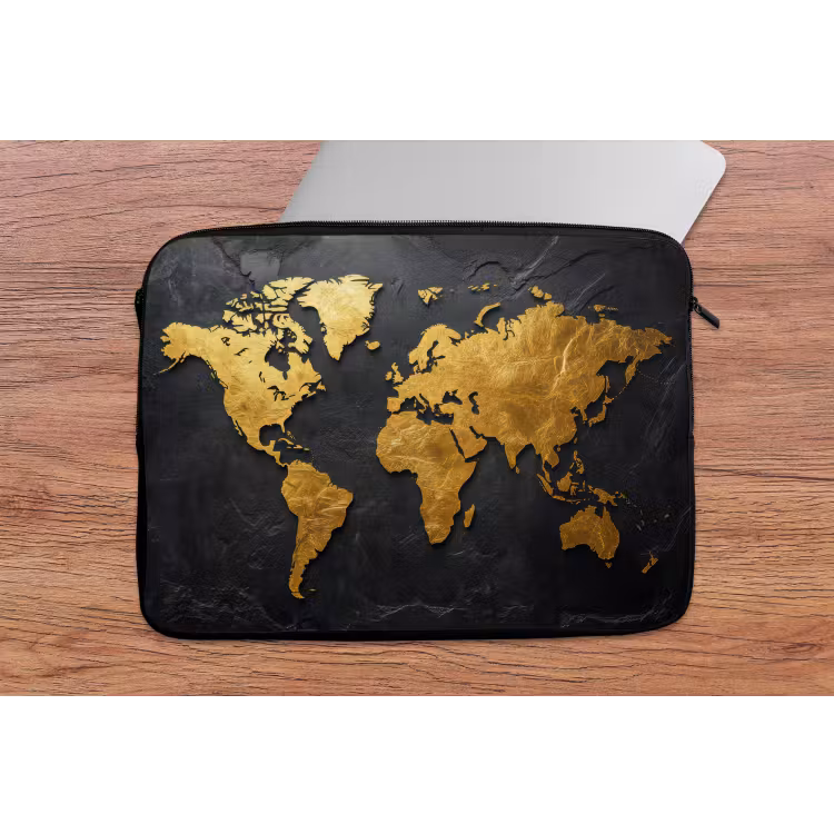 Wereldkaart - Goud - Steen laptophoes neopreen klein -tafel