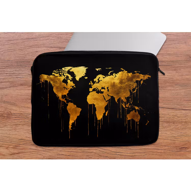 Wereldkaart - Goud - Druipen - Zwart laptophoes neopreen klein -tafel