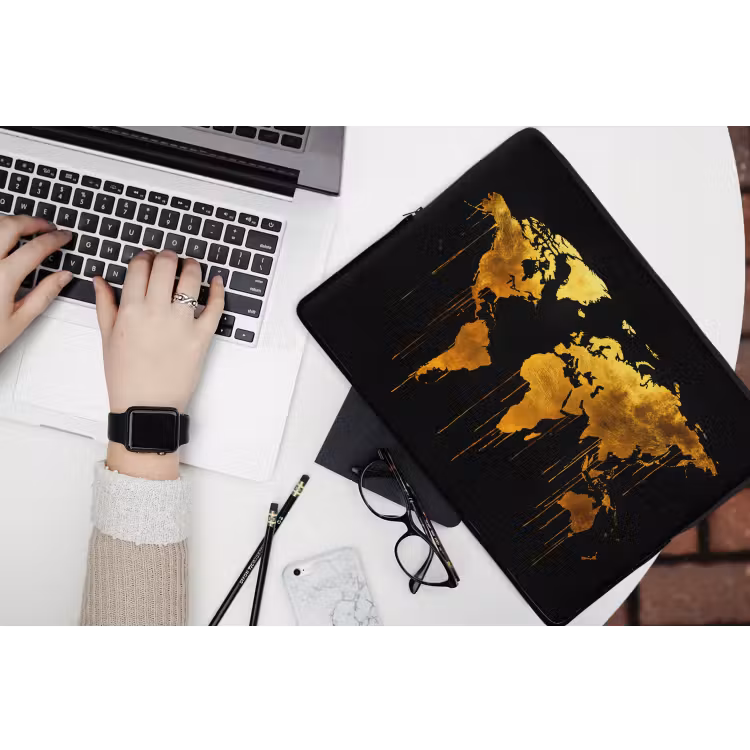Wereldkaart - Goud - Druipen - Zwart laptophoes neopreen klein -bureau