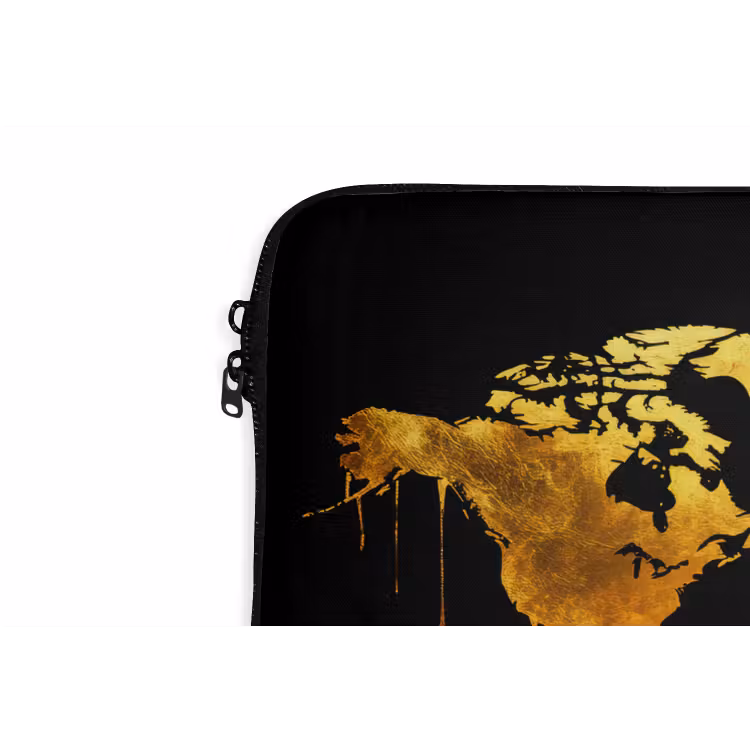 Wereldkaart - Goud - Druipen - Zwart laptophoes neopreen klein -detail