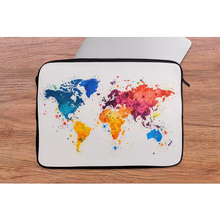Wereldkaart - Graffiti - Kleurrijk laptophoes neopreen klein -tafel