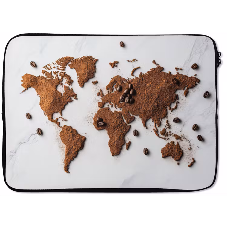 Wereldkaart - Koffie - Marmer laptophoes neopreen klein -zkaufland3dotto