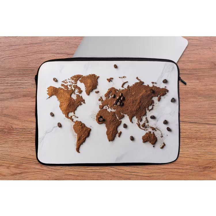Wereldkaart - Koffie - Marmer laptophoes neopreen klein -tafel