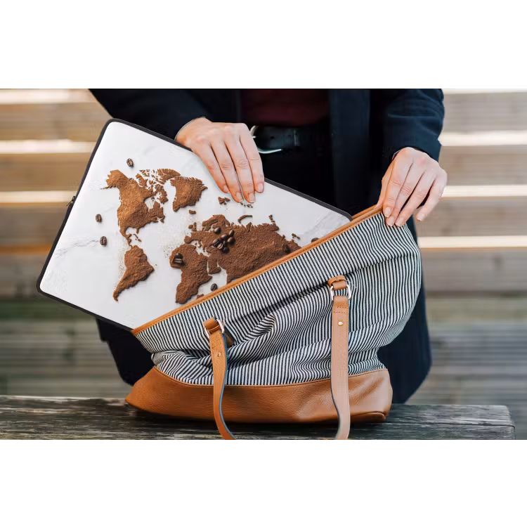 Wereldkaart - Koffie - Marmer laptophoes neopreen klein -tas